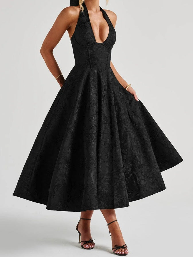 Stylish Women's A-Line Cocktail Dress with Deep V-Neck – Liora