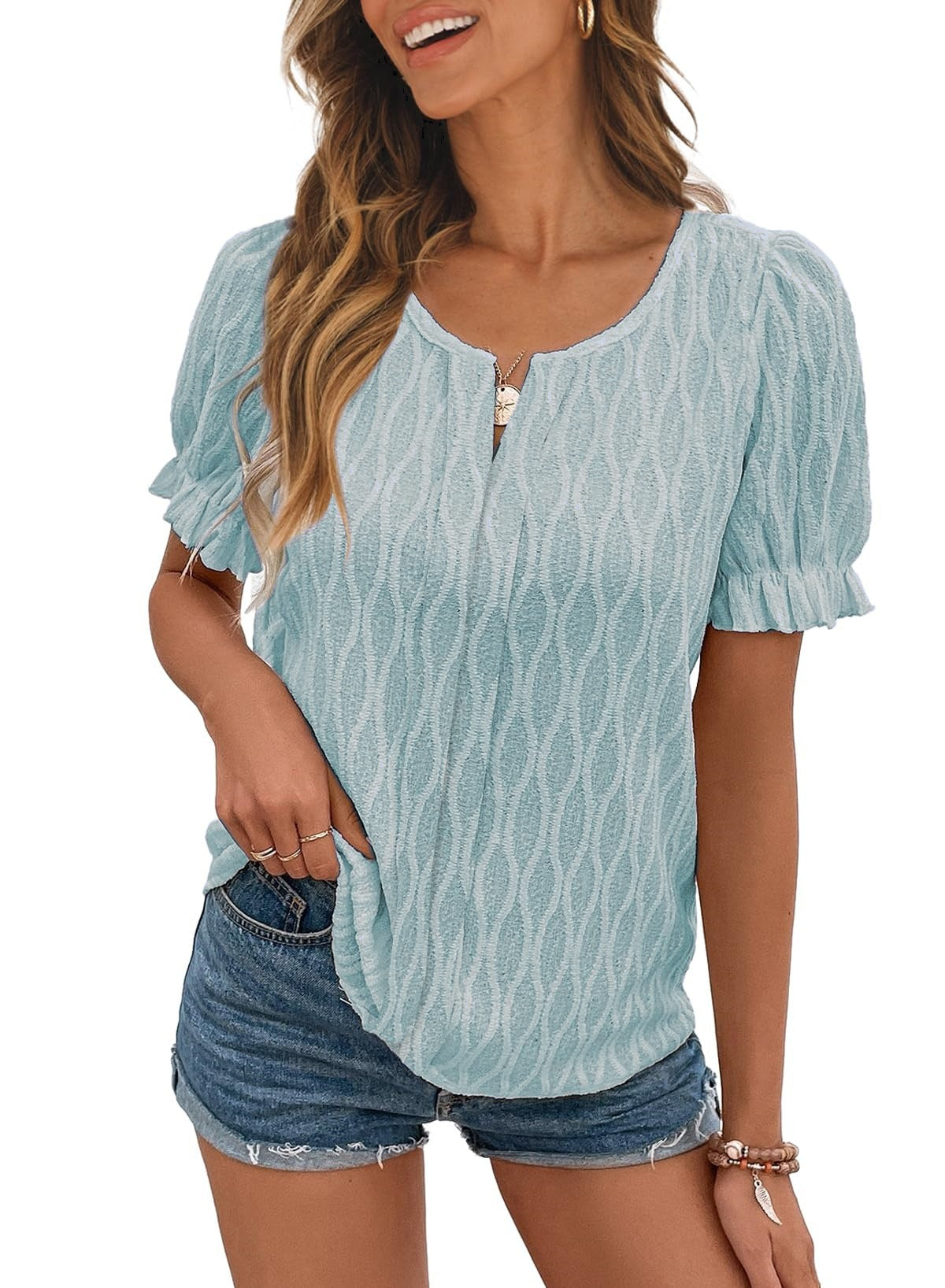 Airy & Stylish Women's Puff Sleeve Blouse with Lace Accent – Noemi