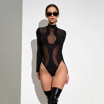 Trendy women's bodysuit with cut-outs and mesh inserts – Nayeli