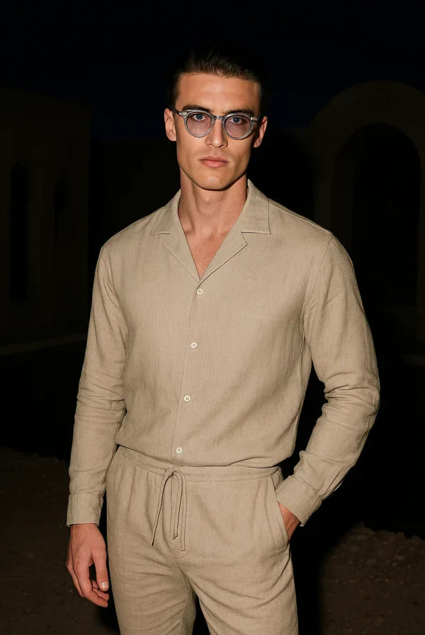 Stylish men's linen shirt with concealed button placket – Eliano