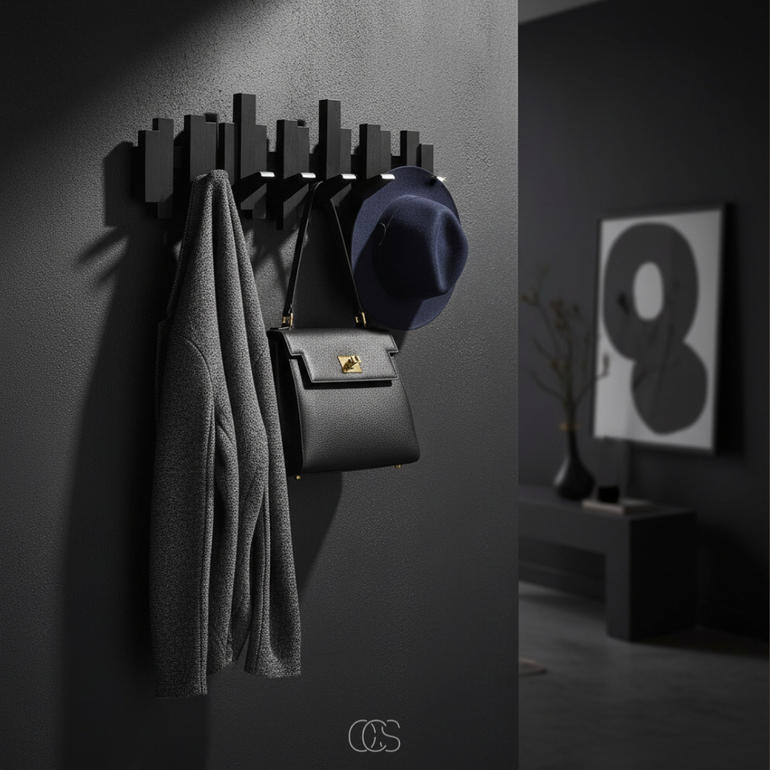 Wooden Piano Wall Coat Rack with Folding Hooks - Hall & Bedroom 2