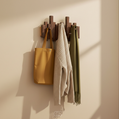 Wooden Piano Wall Coat Rack with Folding Hooks - Hall & Bedroom 3