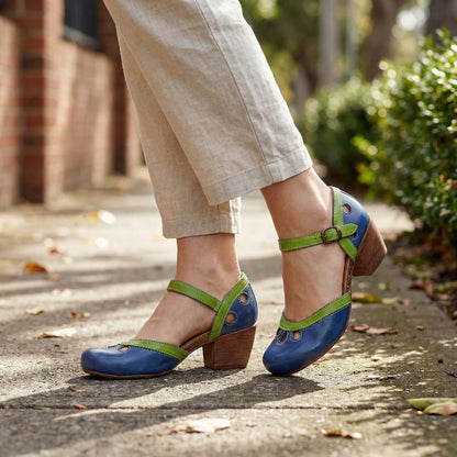 Open Toe Mid Block Heeled Sandals - Jenna