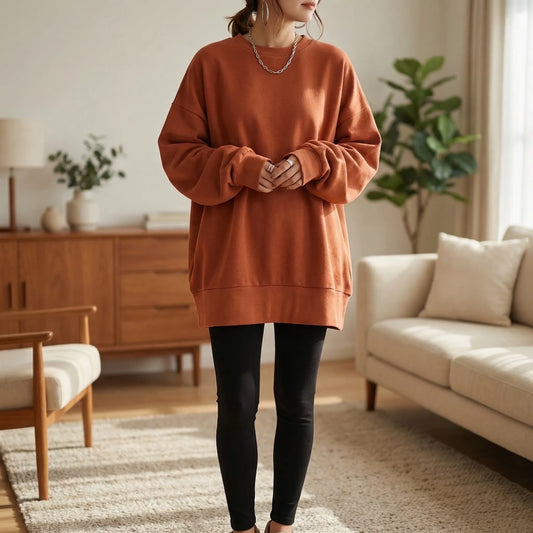 Oversized Crew Neck Jumper - Ruby