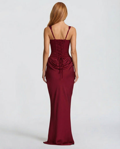 Corset Maxi Dress with Draped Skirt and Lace-Up Back 10