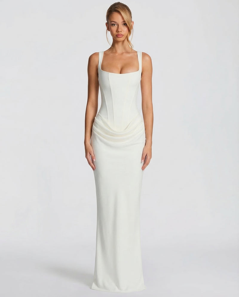 Corset Maxi Dress with Draped Skirt and Lace-Up Back 5