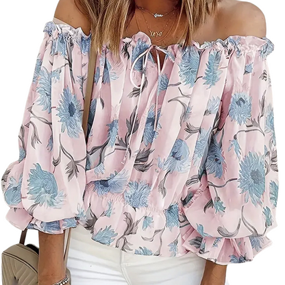 Off-the-shoulder floral blouse with frills – Autumn Magic Fayenne