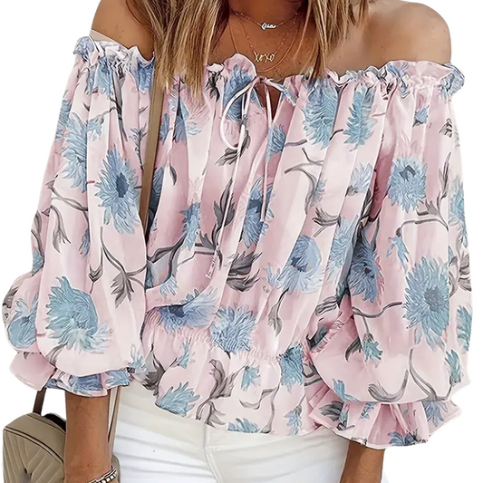 Off-the-shoulder floral blouse with frills – Autumn Magic Fayenne