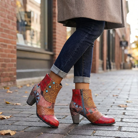 Patchwork Floral High Heel Boot - Rose