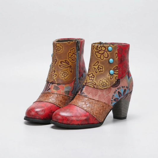 Patchwork Floral High Heel Boot - Rose