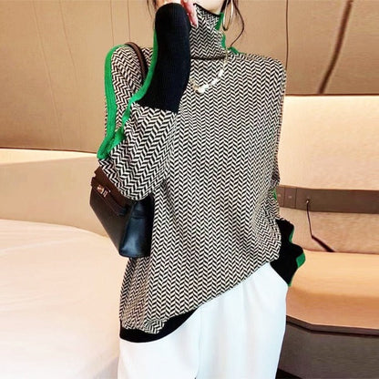 Chic High-Neck Patterned Sweater 2