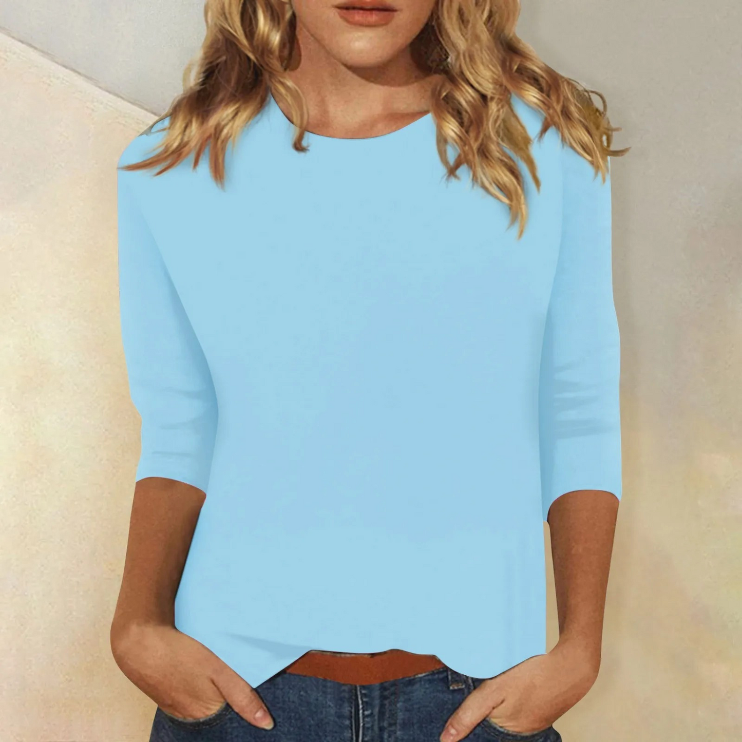 Plain Women's Top With A Round Neckline - Terri