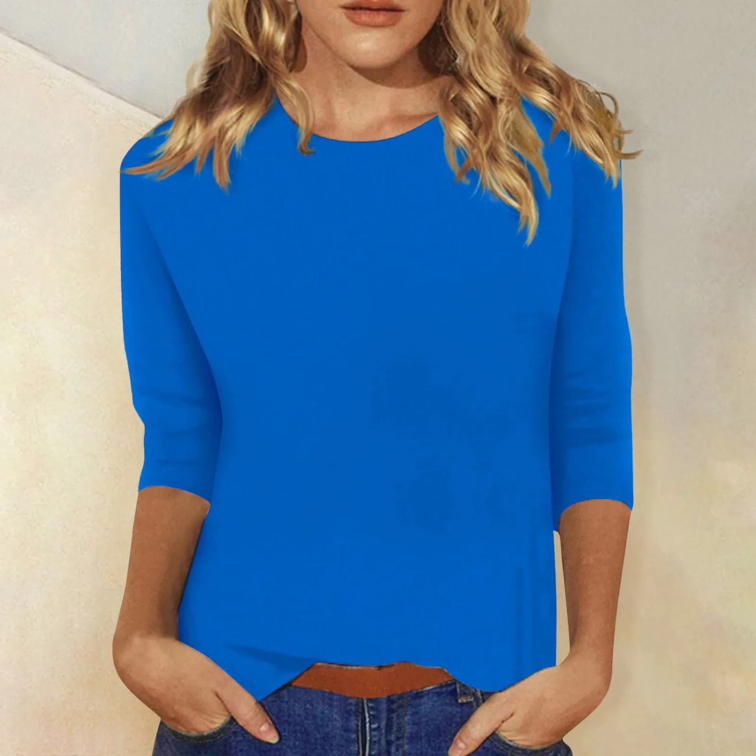 Plain Women's Top With A Round Neckline - Terri