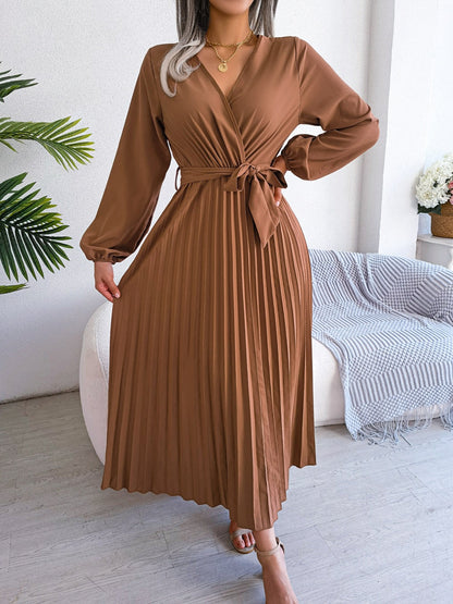 Pleated Maxi Dress With Lantern Sleeves - Ashley