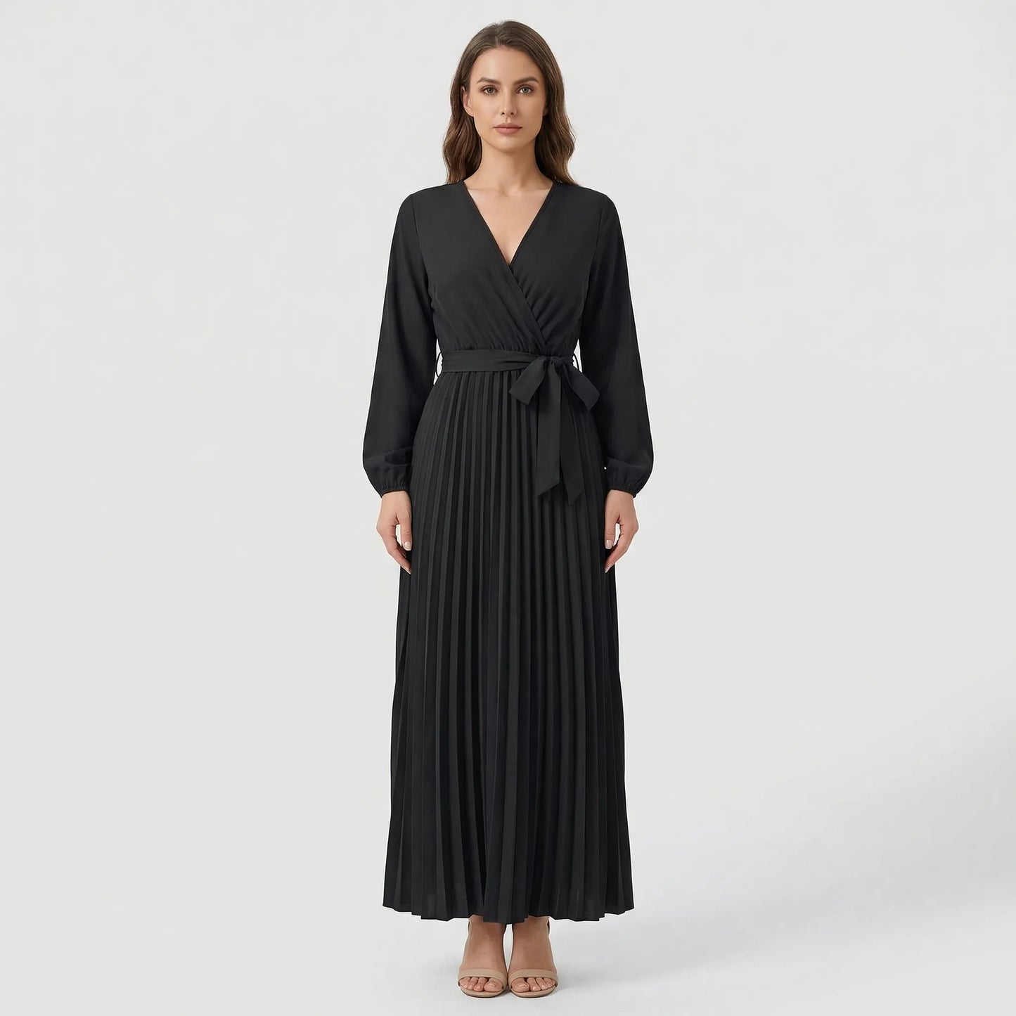 Pleated Maxi Dress With Lantern Sleeves - Ashley