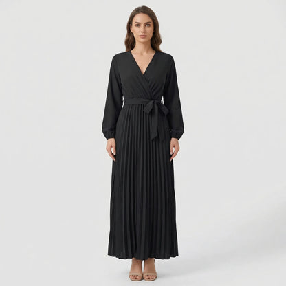 Pleated Maxi Dress With Lantern Sleeves - Ashley