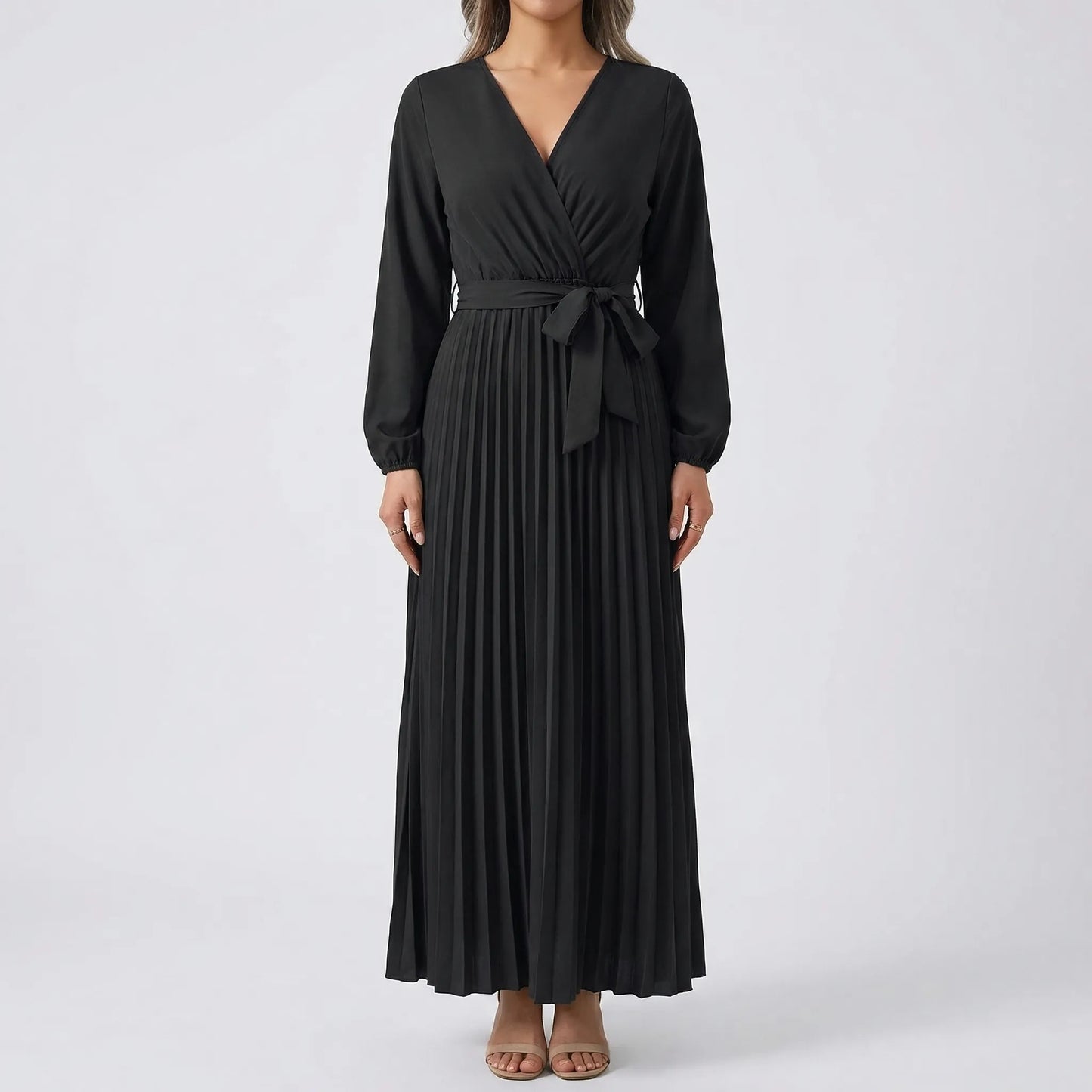 Pleated Maxi Dress With Lantern Sleeves - Ashley