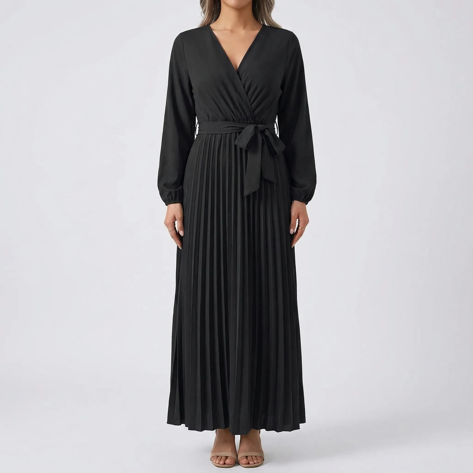 Pleated Maxi Dress With Lantern Sleeves - Ashley