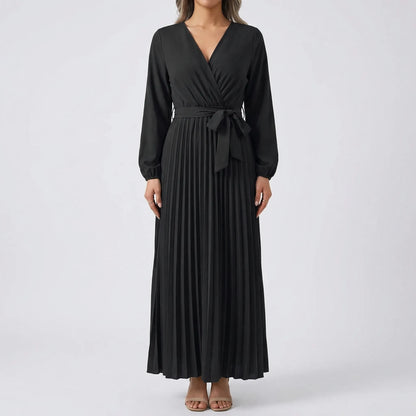 Pleated Maxi Dress With Lantern Sleeves - Ashley