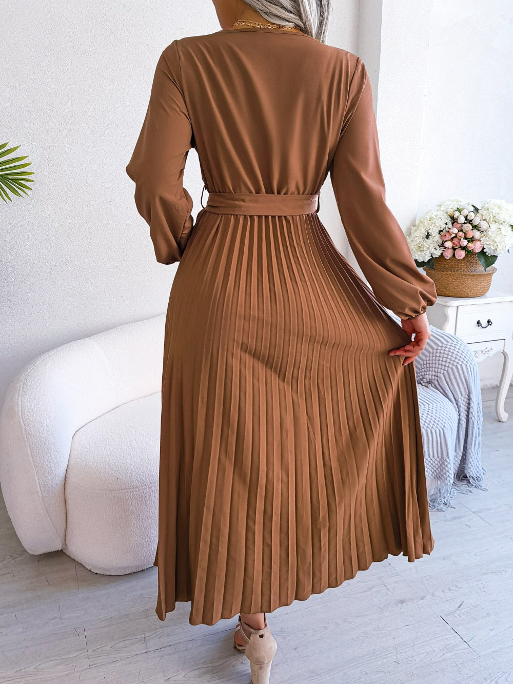 Pleated Maxi Dress With Lantern Sleeves - Ashley