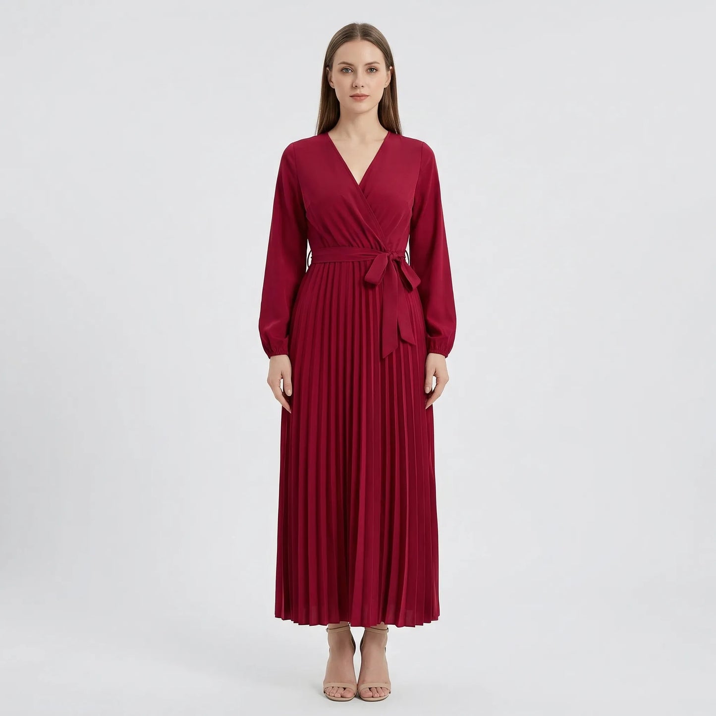 Pleated Maxi Dress With Lantern Sleeves - Ashley