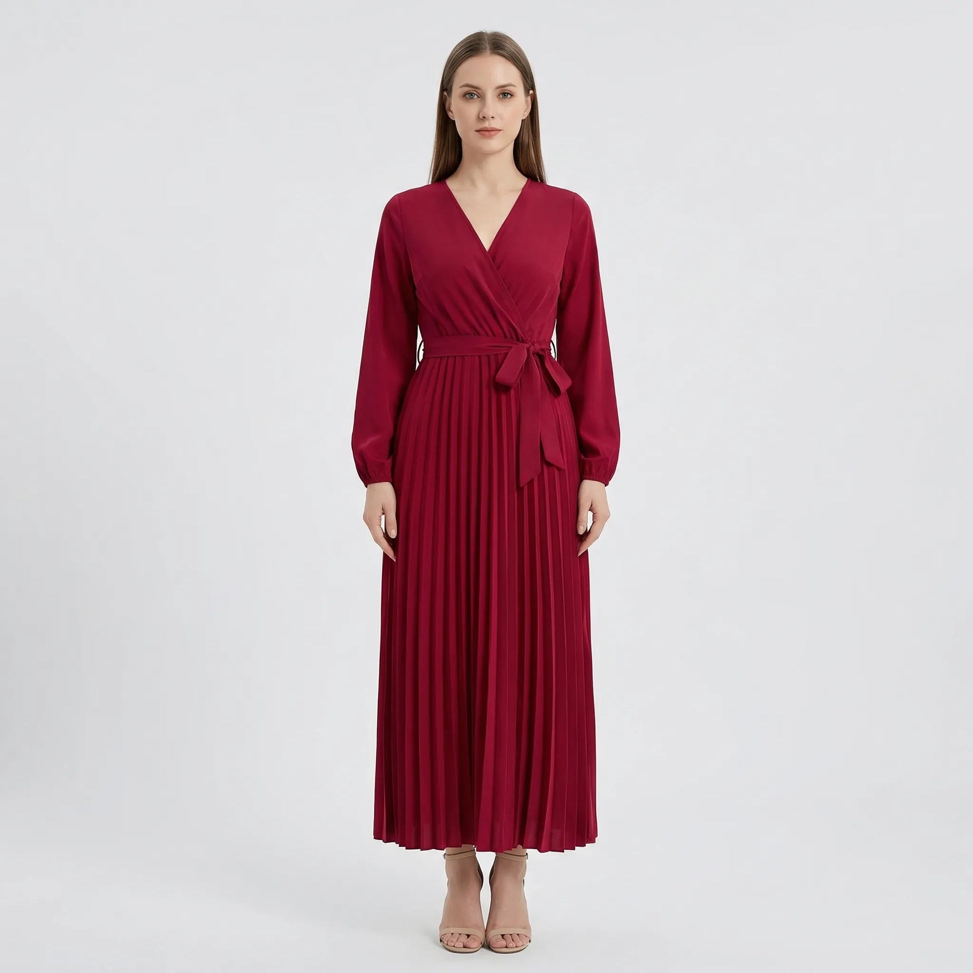 Pleated Maxi Dress With Lantern Sleeves - Ashley