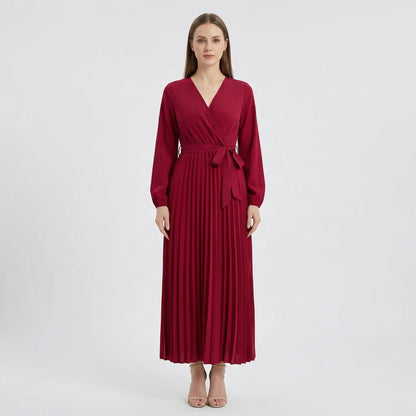 Pleated Maxi Dress With Lantern Sleeves - Ashley