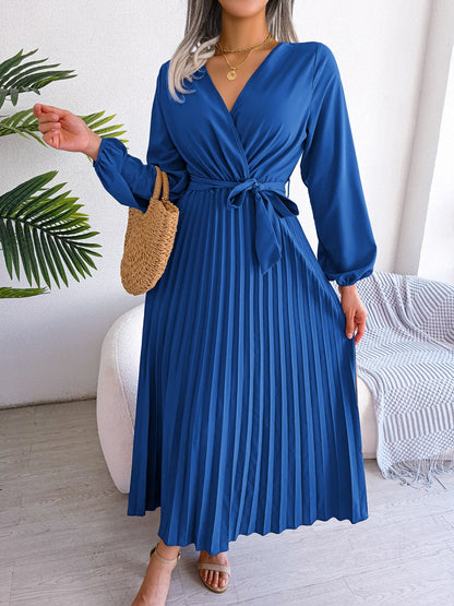 Pleated Maxi Dress With Lantern Sleeves - Ashley