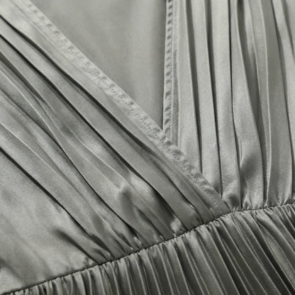 Pleated Midi Dress With V-Neckline - Sandy