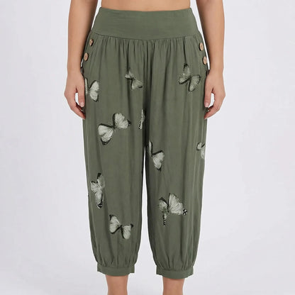Plus Size Butterfly Print Capri Pants - Ella
