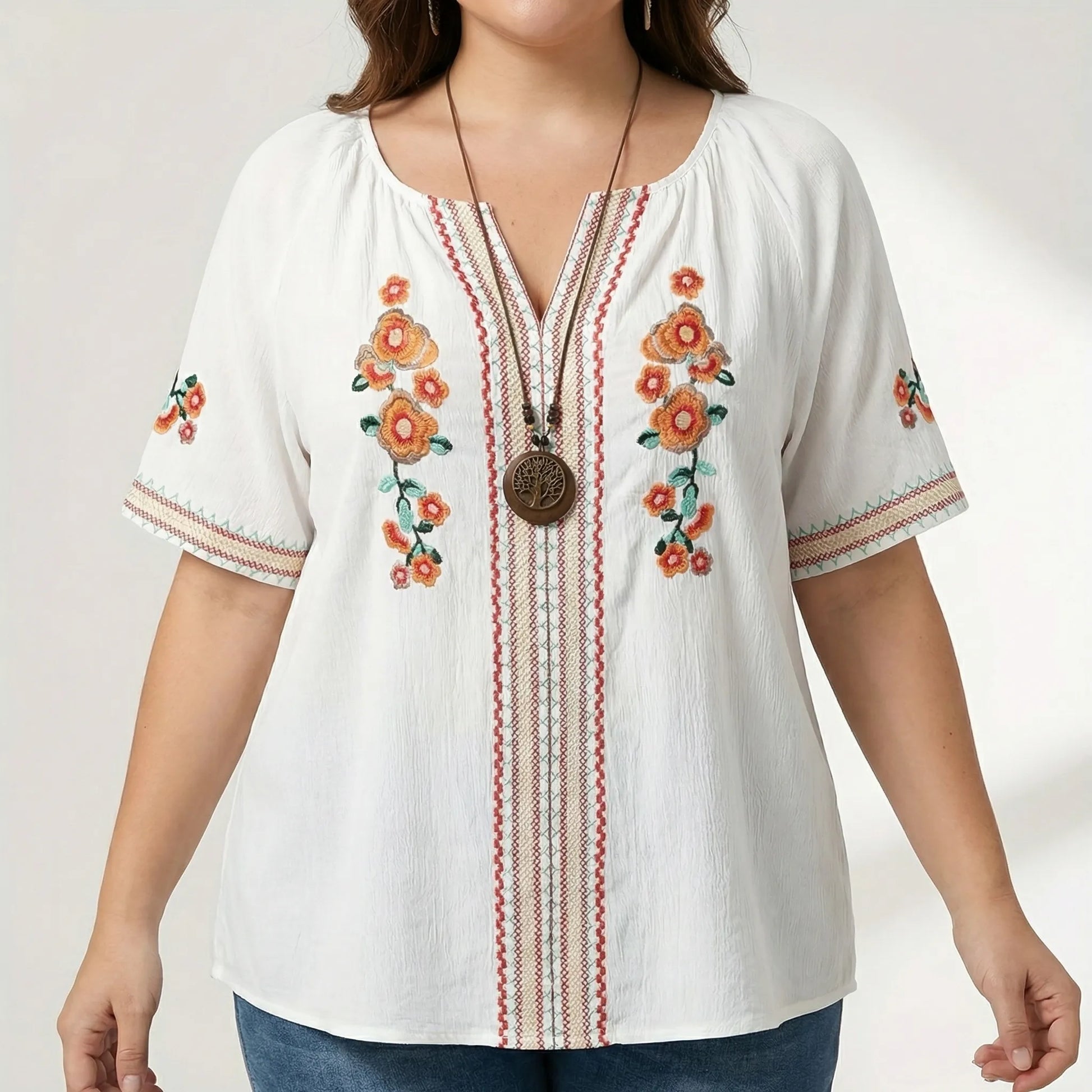 Plus Size Embroidered Short Sleeve Top - Natasha