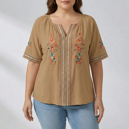 Plus Size Embroidered Short Sleeve Top - Natasha
