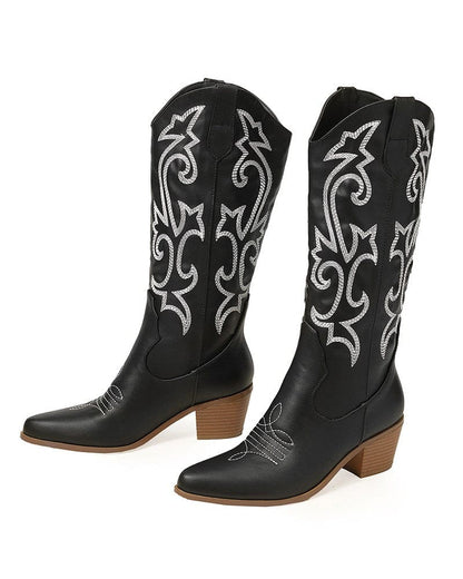 Pointed Toe Block Heel Cowboy Boot - Brandy