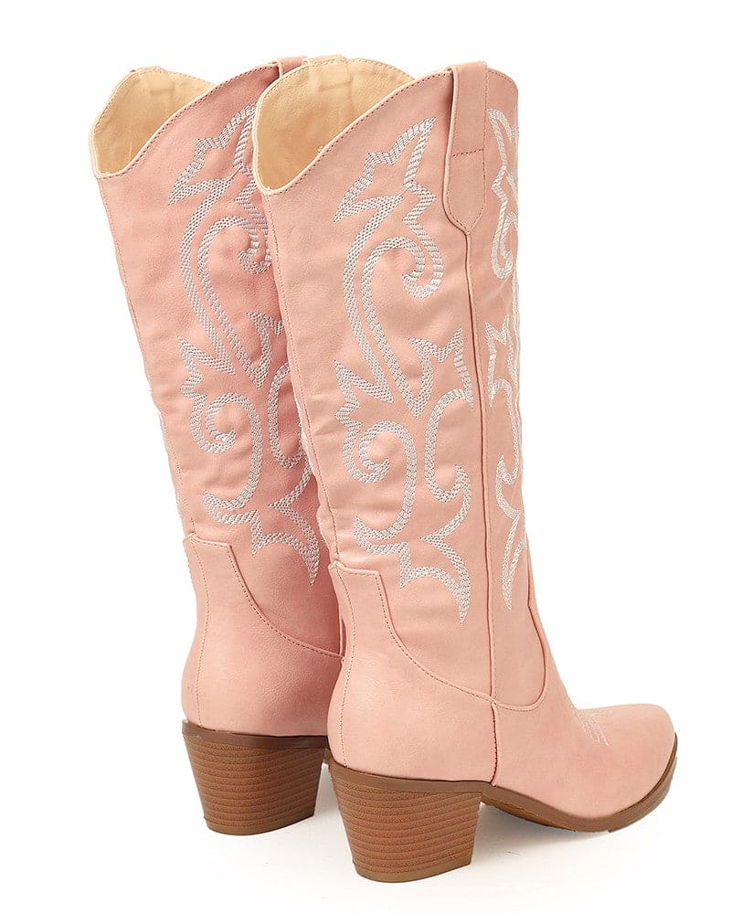 Pointed Toe Block Heel Cowboy Boot - Brandy