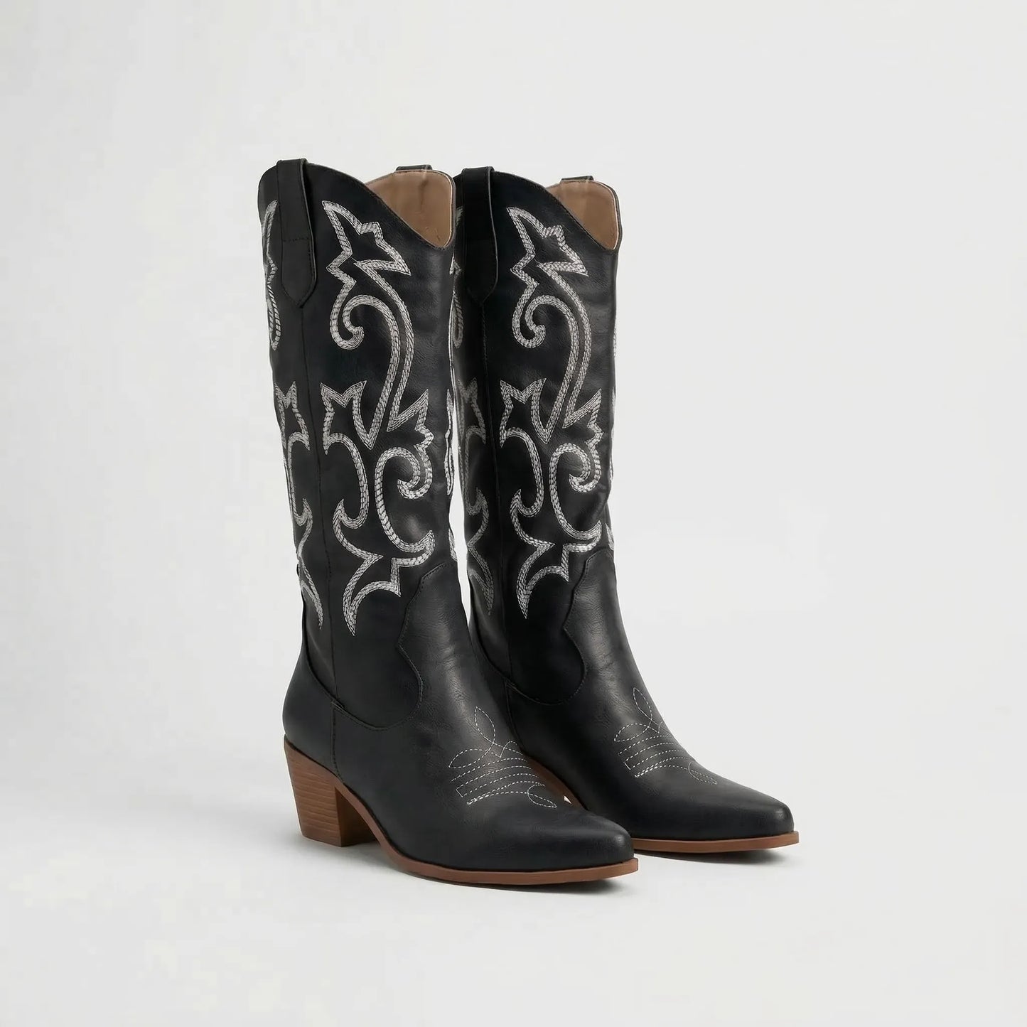 Pointed Toe Block Heel Cowboy Boot - Brandy