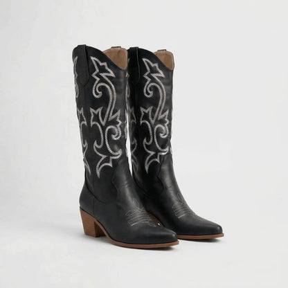 Pointed Toe Block Heel Cowboy Boot - Brandy