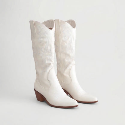 Pointed Toe Block Heel Cowboy Boot - Brandy