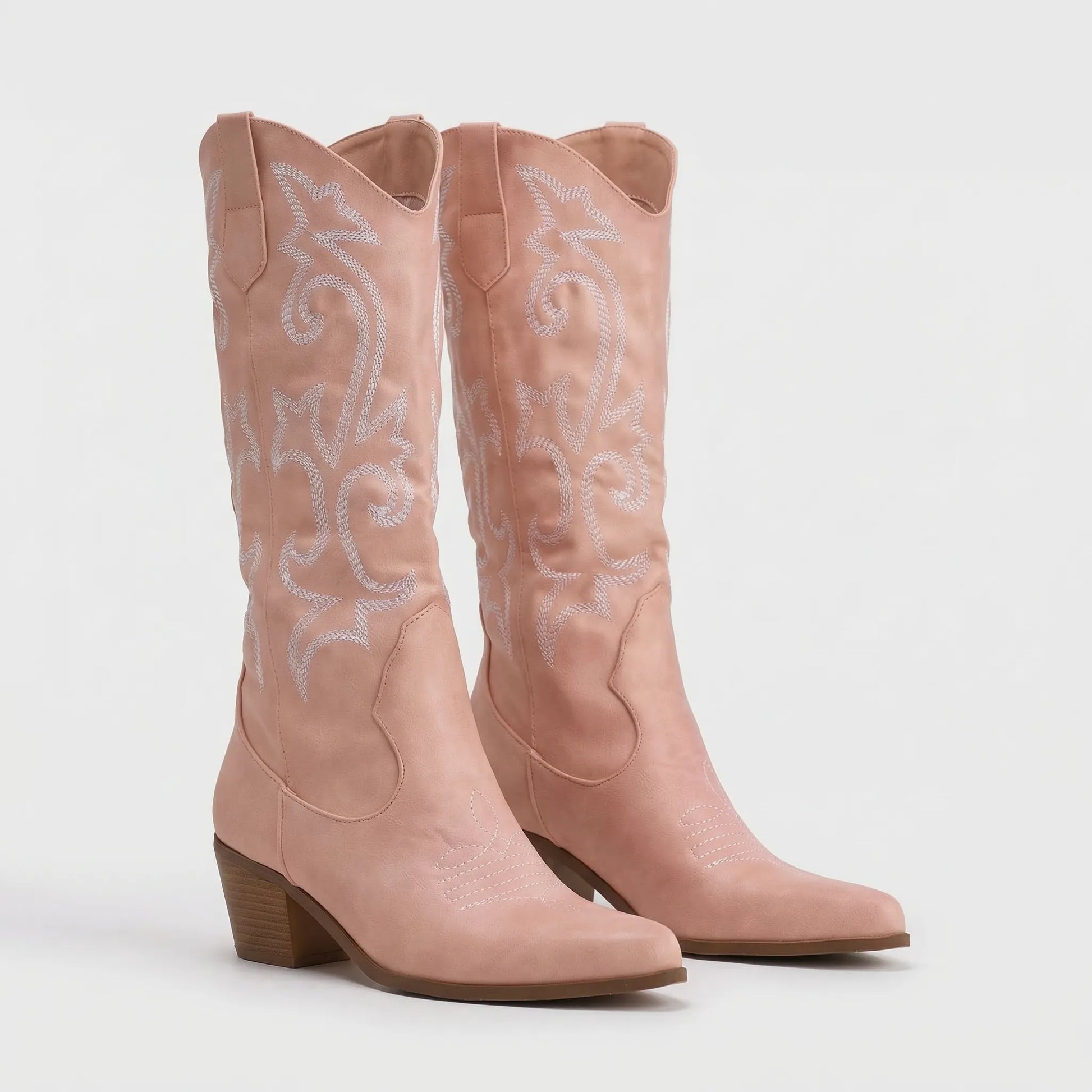 Pointed Toe Block Heel Cowboy Boot - Brandy