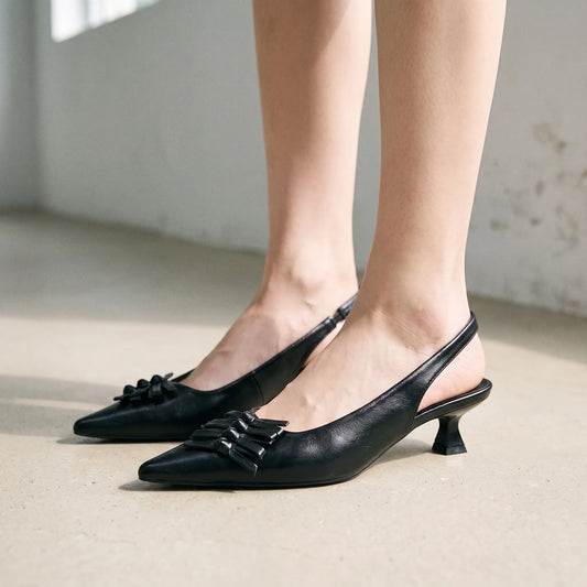 Pointed Toe Slingback Kitten Heels - Kristina