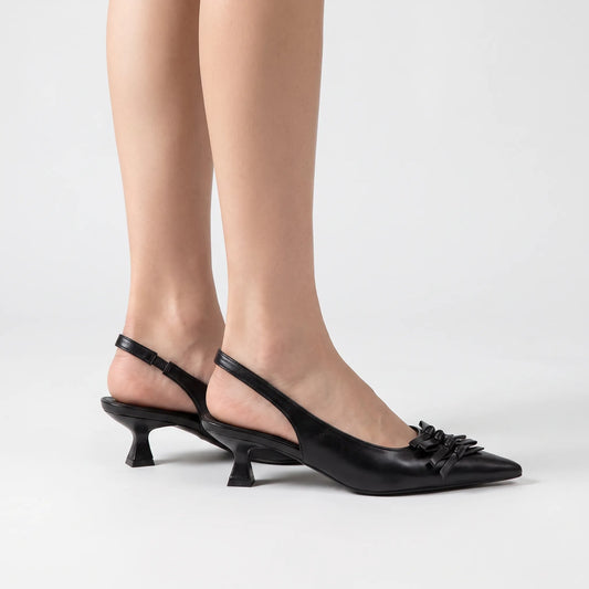 Pointed Toe Slingback Kitten Heels - Kristina