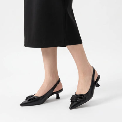 Pointed Toe Slingback Kitten Heels - Kristina