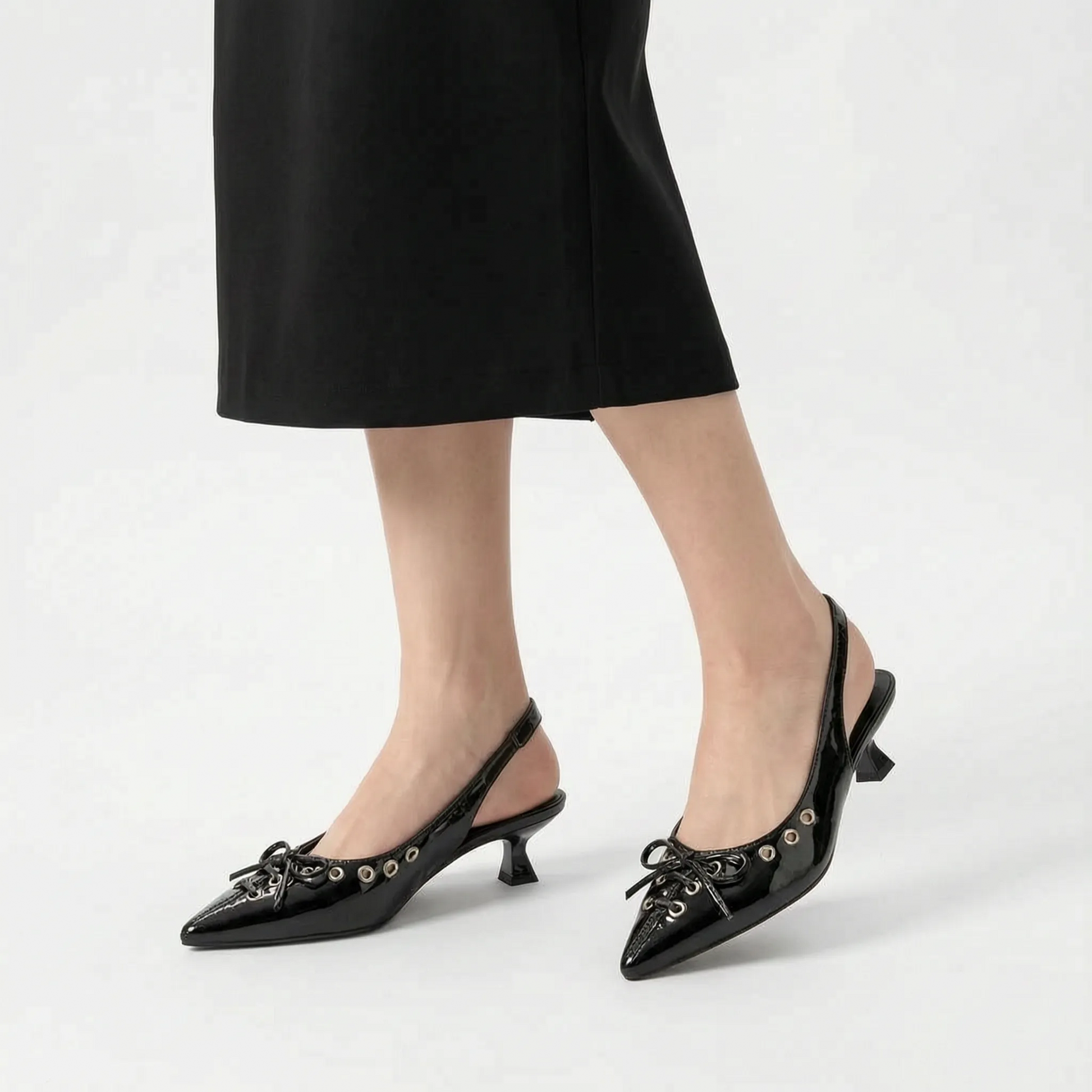 Pointed Toe Slingback Kitten Heels - Kristina