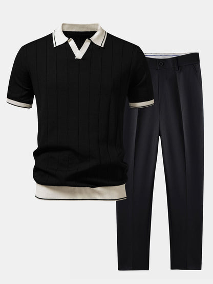Men's Ribbed Polo & Tapered Pants Smart Casual Set 4