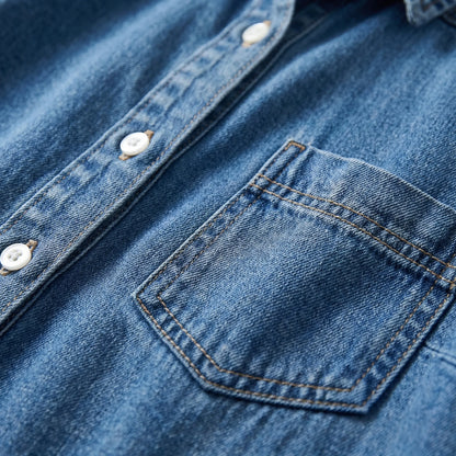 Puff Sleeve Denim Button-Up Shirt - Mable