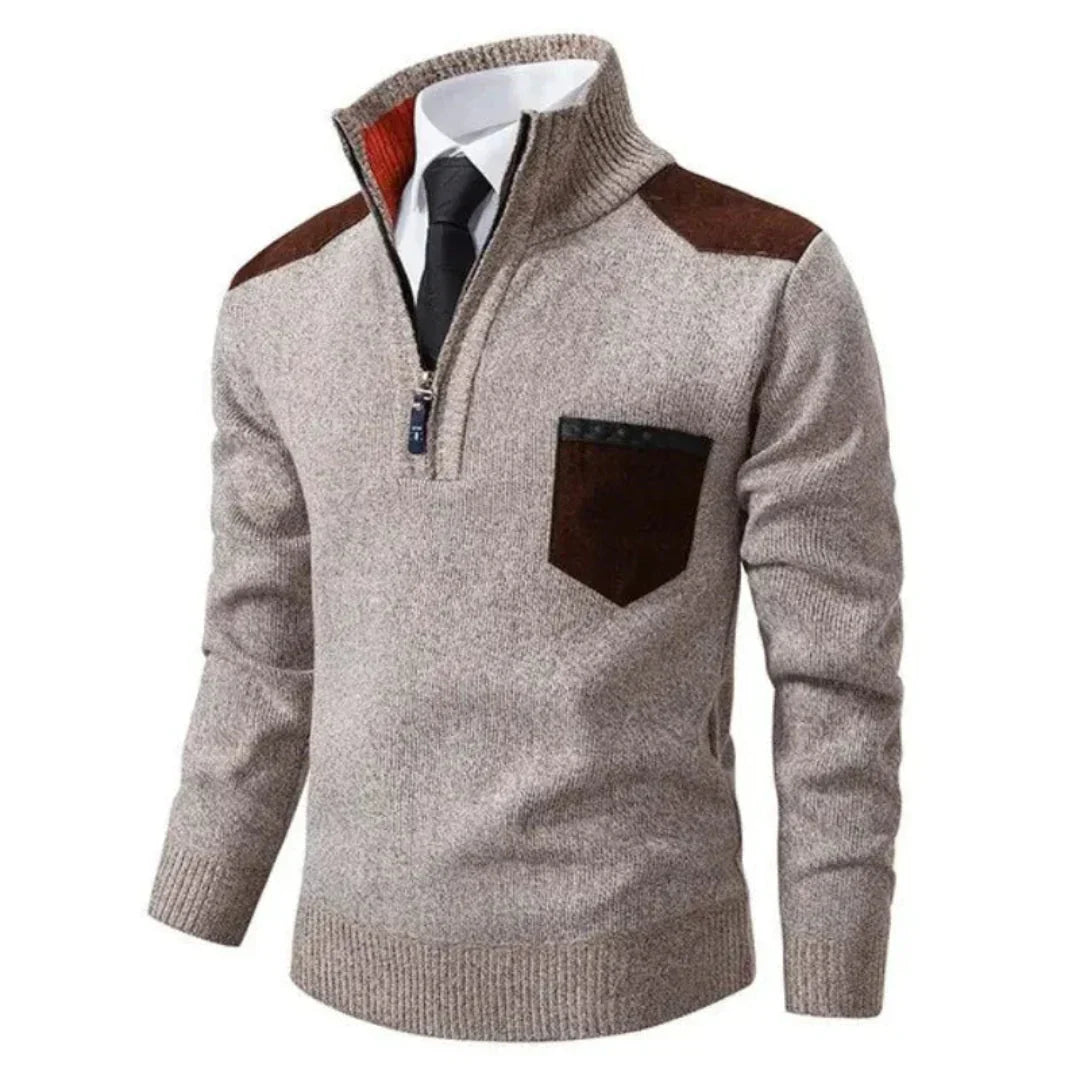 Men's pullover with edge zipper neck and long sleeves – Cedric