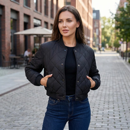 Quilted Cropped Bomber Jacket - Marcella