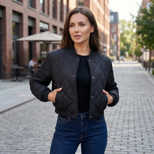 Quilted Cropped Bomber Jacket - Marcella