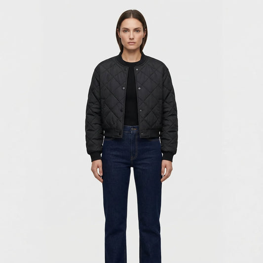 Quilted Cropped Bomber Jacket - Marcella