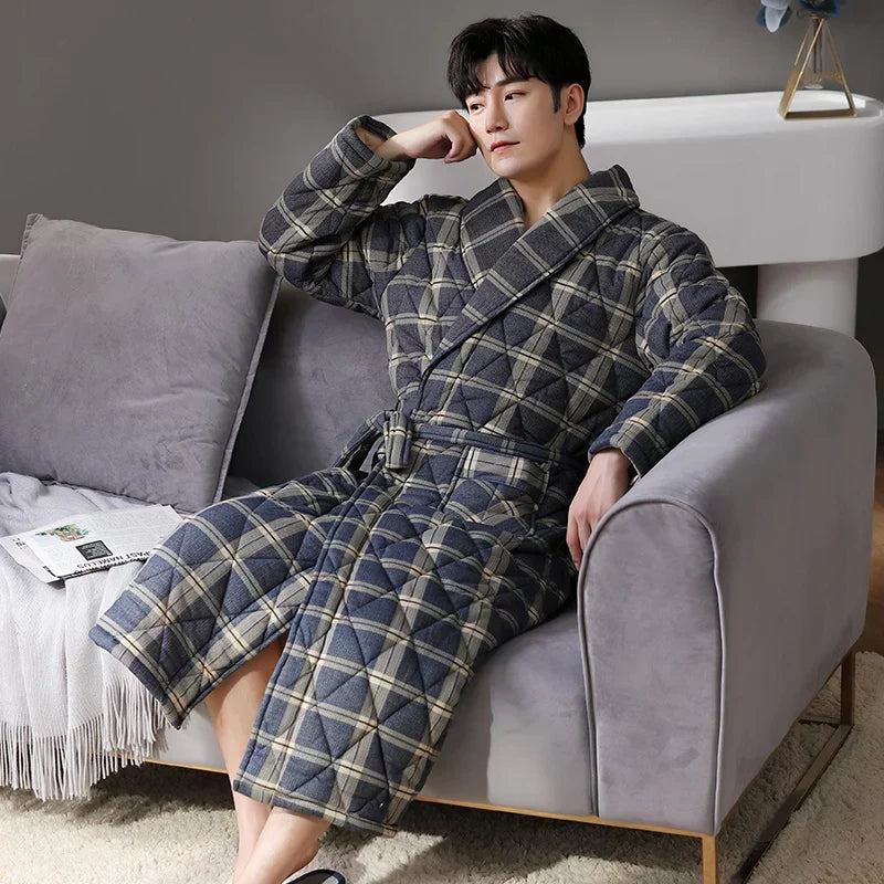 Quilted Three-Layer Long Dressing Gown - Wade