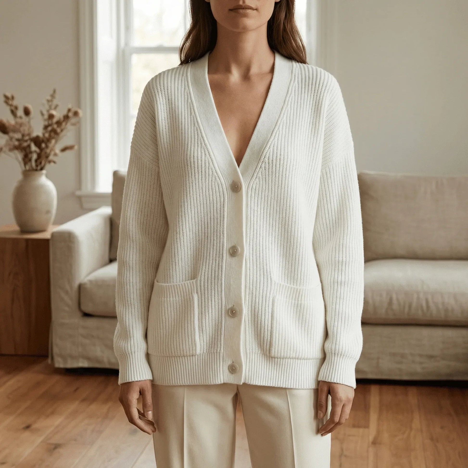 Relaxed Fit Button-Front Cardigan - Jamila